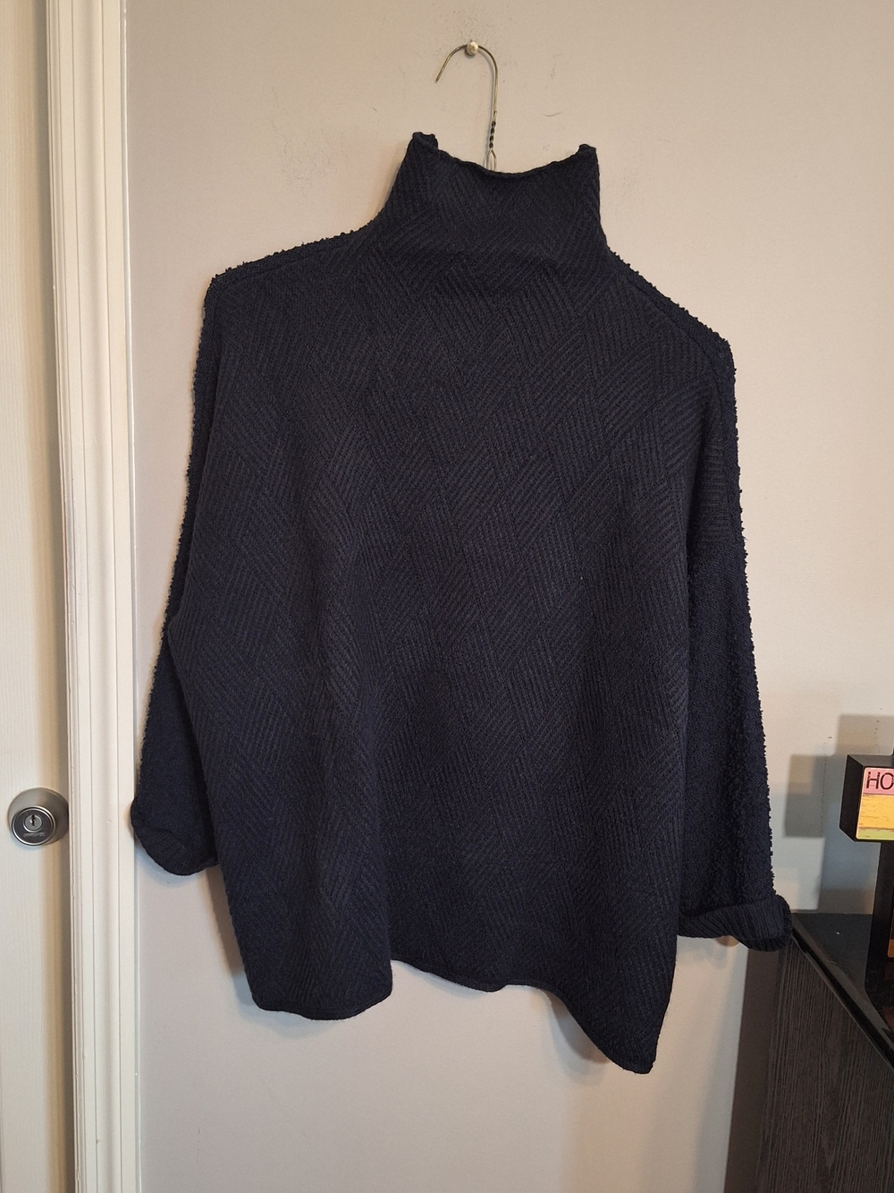 Umgee Navy 3/4 Length Cuffed Sleeve Textured Turtleneck Sweater - Picture 2 of 10